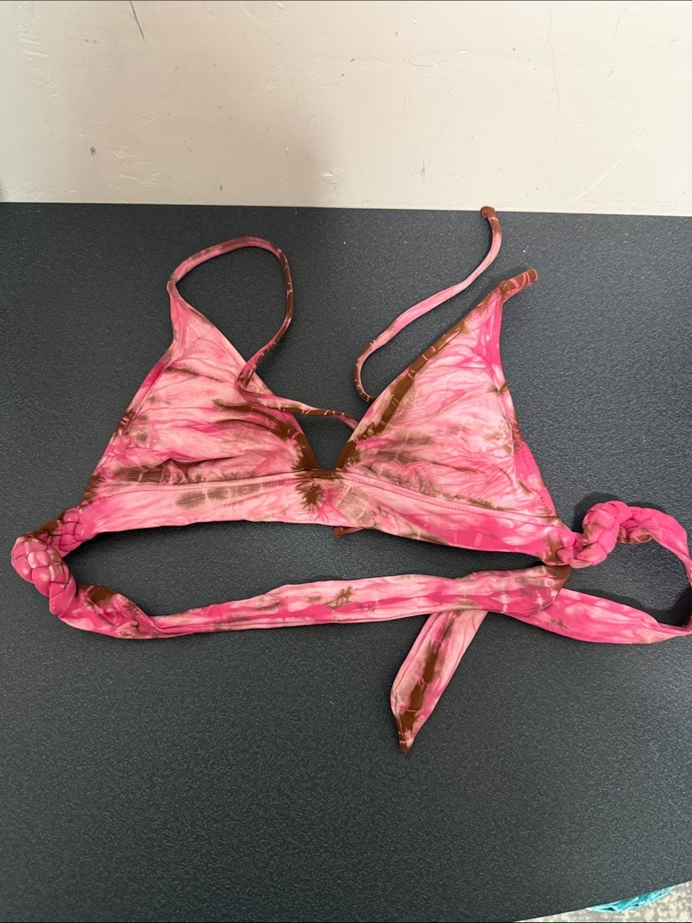 Pink Tie-Dye Triangle Bikini Top Y2K
